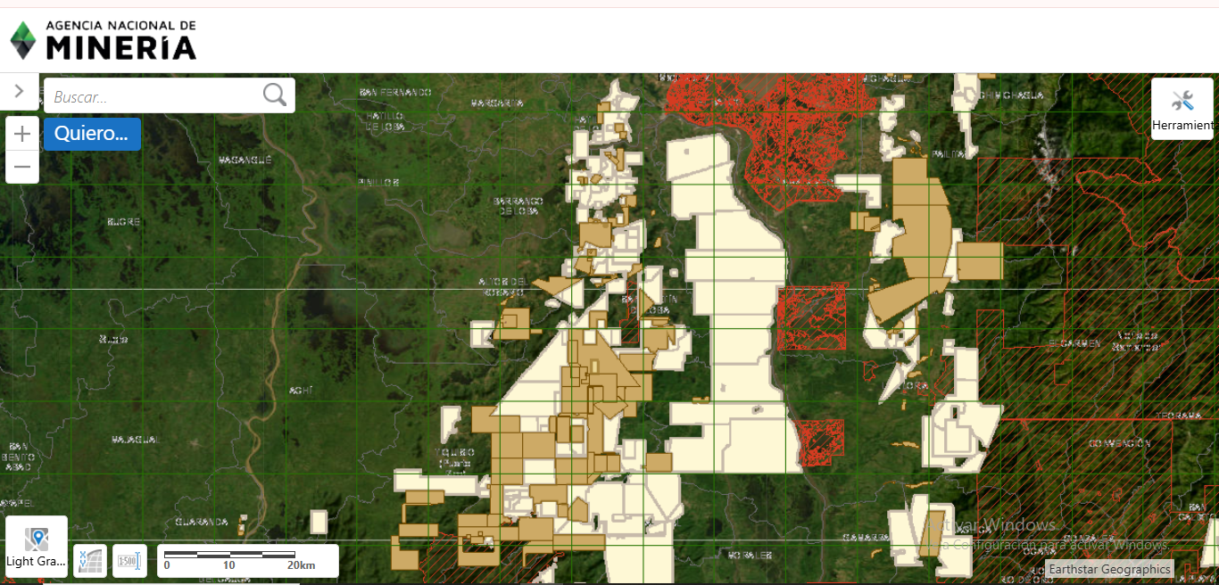 Mapa del proyecto en el catastro minero de la Agencia Nacional de Minería